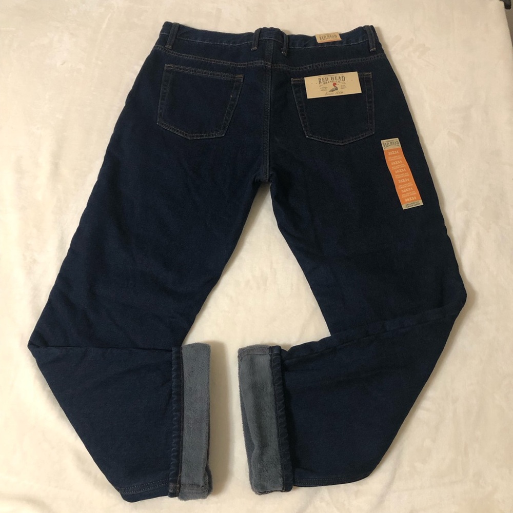 38X34 Red Head Fleece-Lined Relaxed Fit Denim Jeans